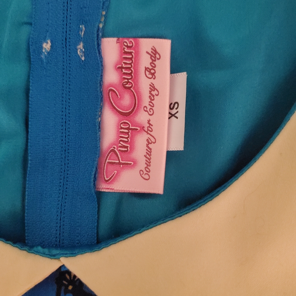 Pinup Couture Teal and Cream Dress - Picture 2 of 3